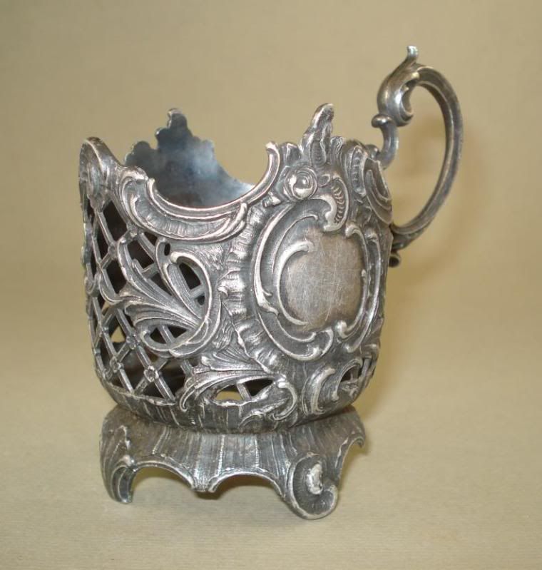 2 Old Pewter WMF Tea Cup Holders Rare Mark WMFB