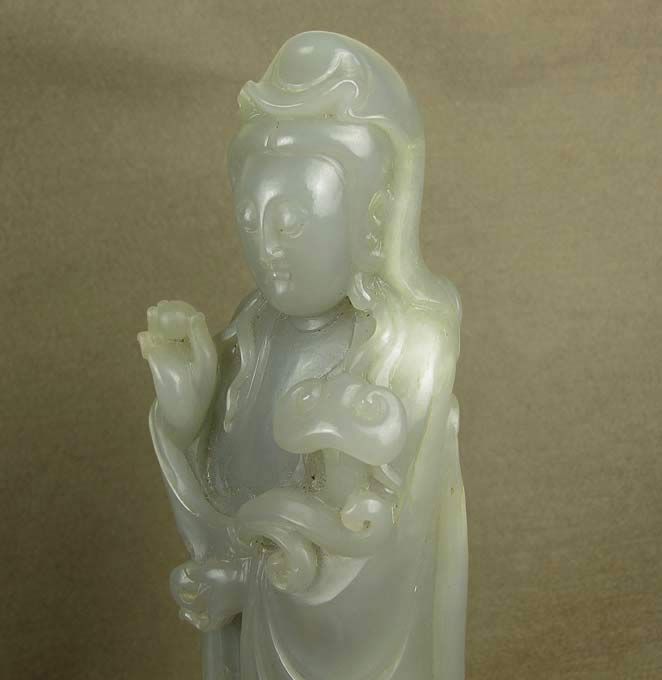 9.5"BIG 18H CENTURY CHINESE CARVED OLD ANTIQUE JADE STATUE STANDING