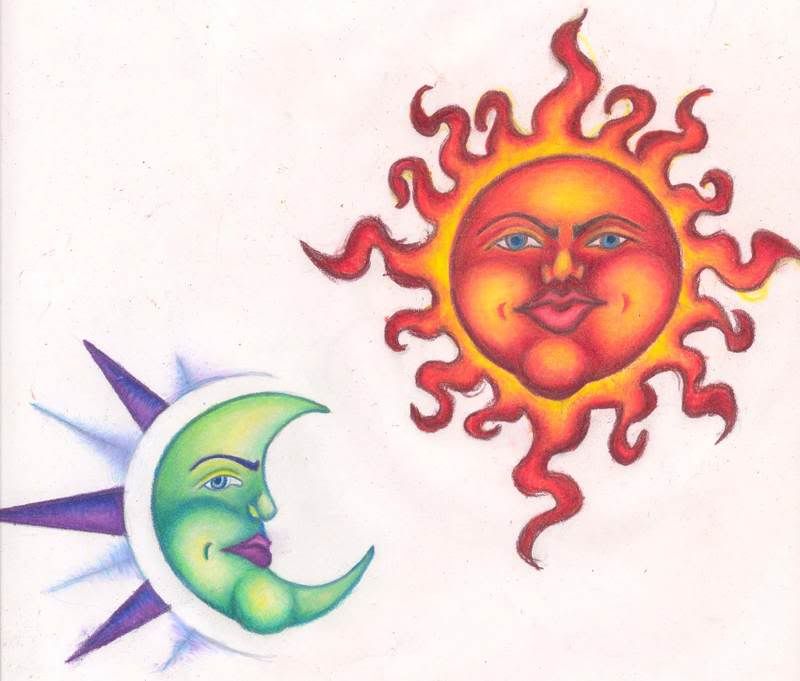 carpe diem tattoo design with moon and sun,moon sun tattoo flash