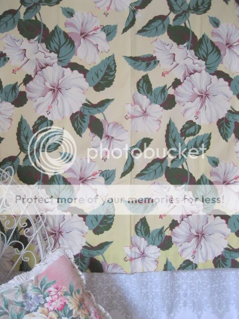 PAIR 1940s Barkcloth Era HIBISCUS Flowers Drapes Drapery Fabric 44 x 