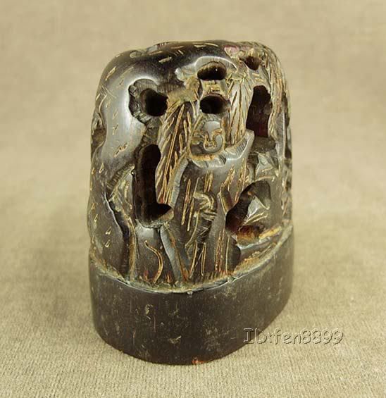 WITH CARVED FIGURES IN CHINESE OLD OX HORN CARVING SEAL  