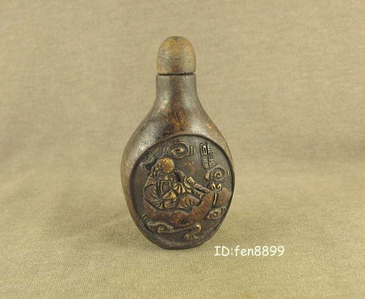 WITH CARVED FIGURE MOTIF IN CHINESE OLD STONE SNUFF BOTTLE  