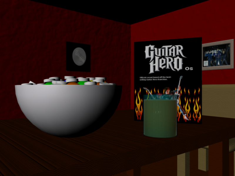 Guitar Hero Cereal! :)  Be gentle, this was the second thing I did in my 3D Animation class.