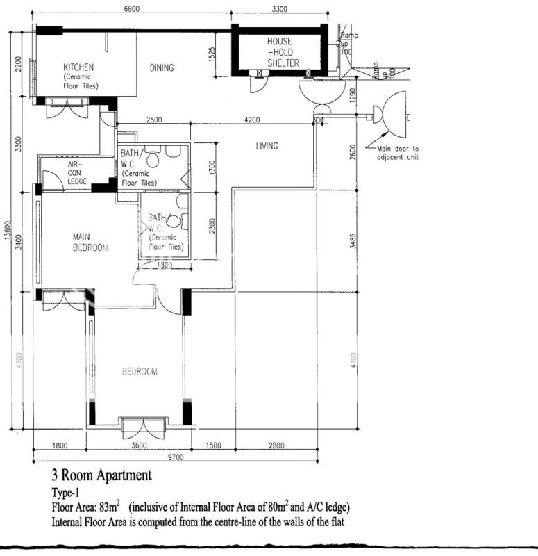 3-Room floor plan (83 sqm) converted from Executive Apartment