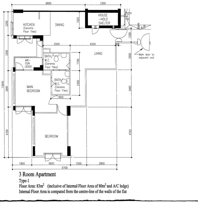 3-Room floor plan (83 sqm) converted from Executive Apartment